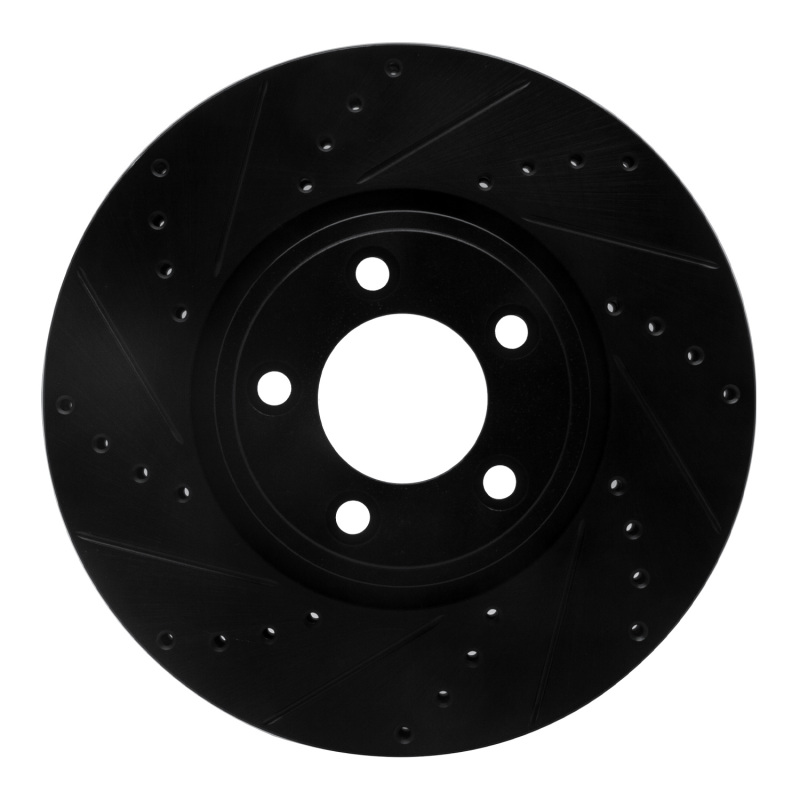 Jaguar S-Type Brake Rotor (1) - Front Left - R1 Concepts - Drilled & Slotted - Black - `06-`08